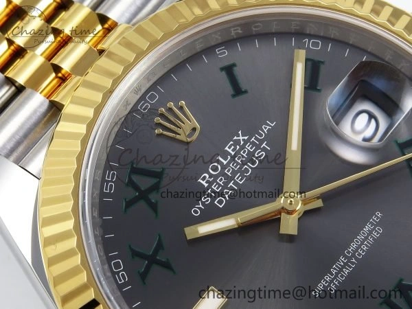 DateJust 41 126333 Clean 1:1 Best Edition 904L Steel Gray Dial Green Roman Marker on SS YG Jubilee Bracelet VR3235