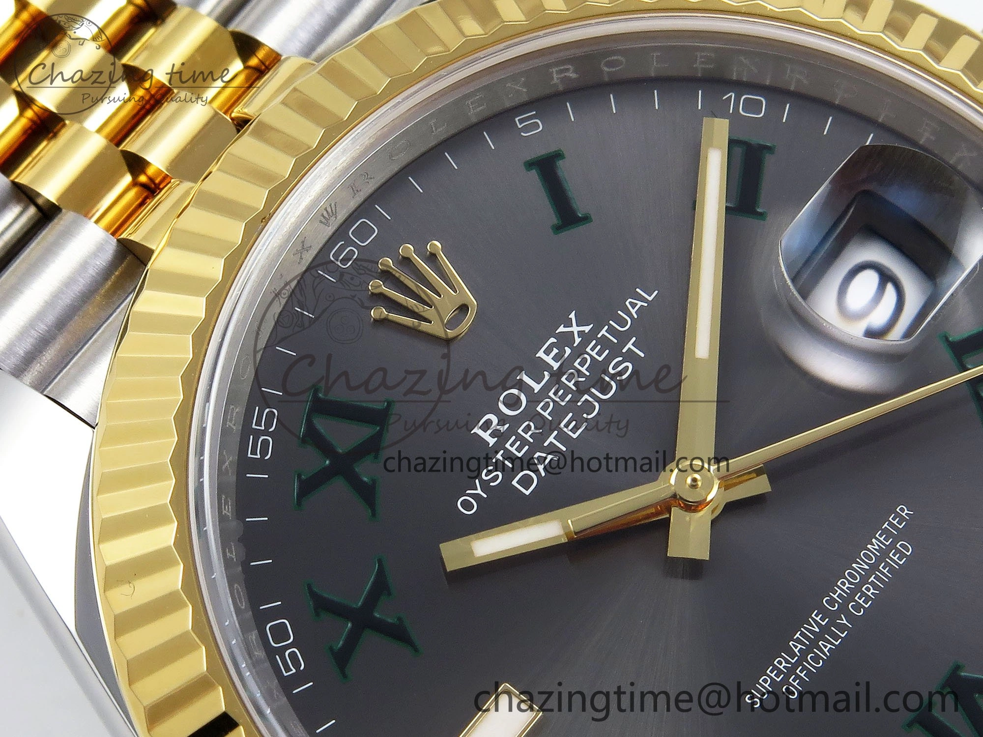 DateJust 41 126333 Clean 1:1 Best Edition 904L Steel Gray Dial Green Roman Marker on SS YG Jubilee Bracelet VR3235