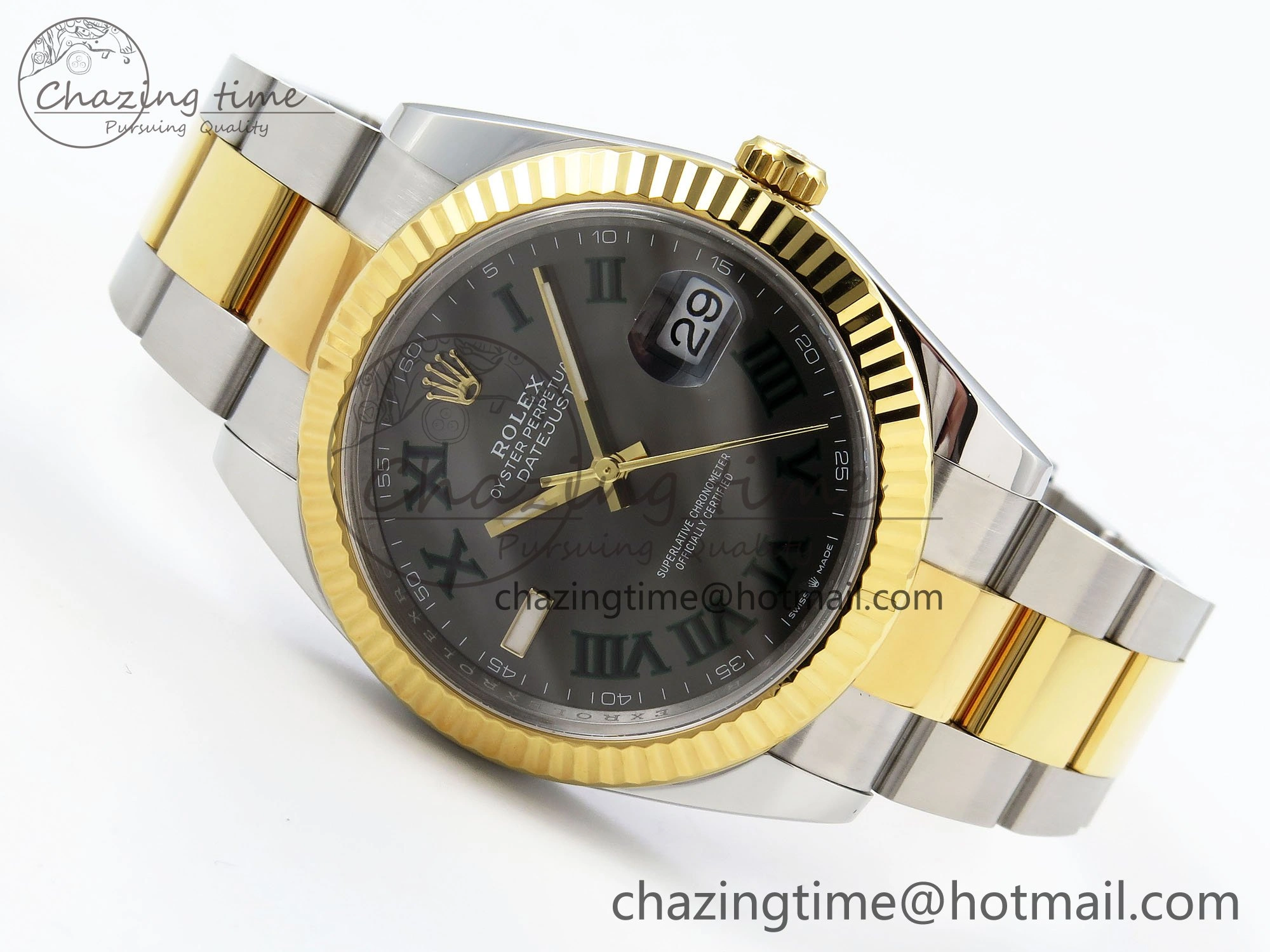 DateJust 41 126333 Clean 1:1 Best Edition 904L Steel Gray Dial Green Roman Marker on SS YG Oyster Bracelet VR3235