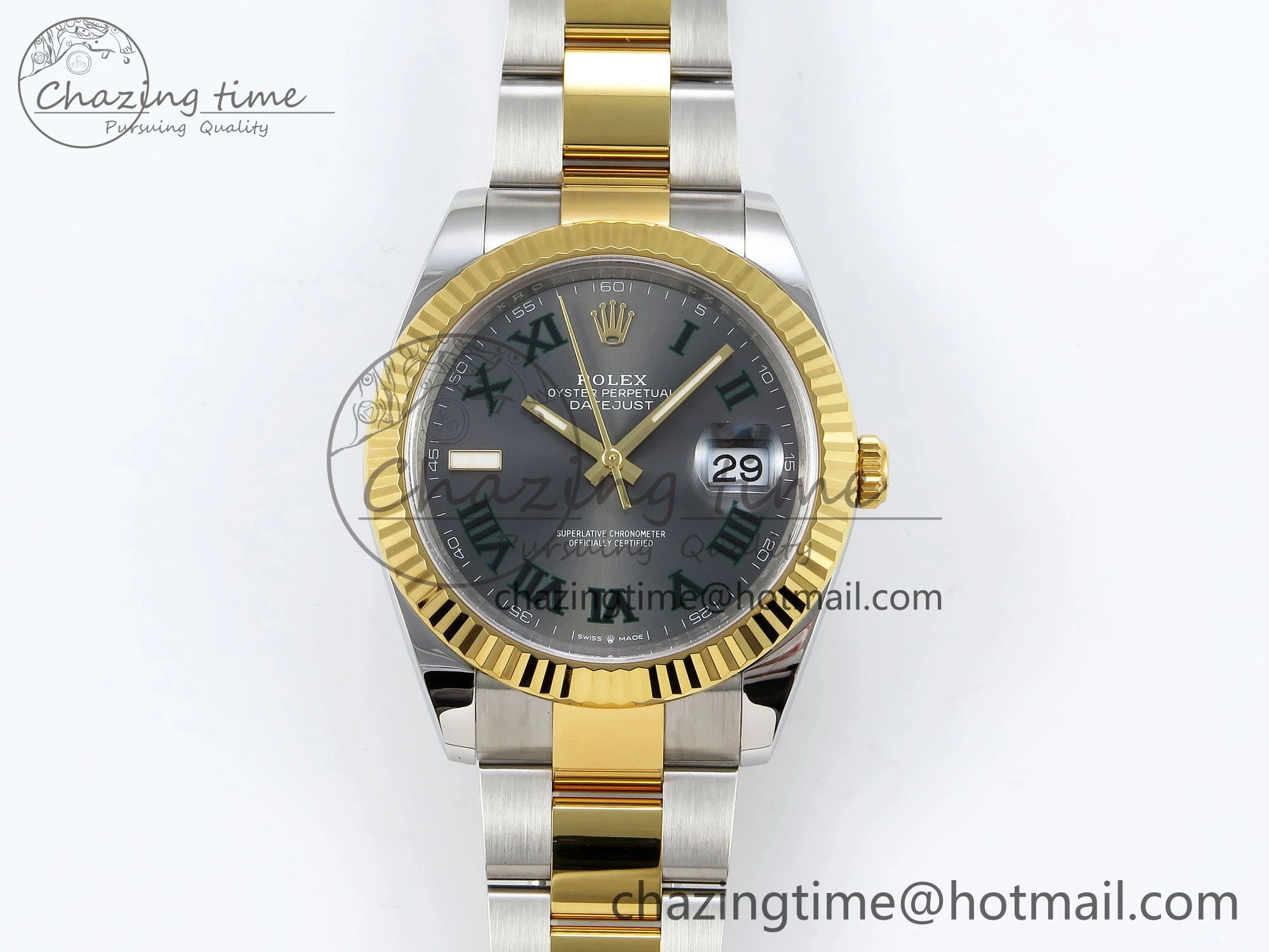 DateJust 41 126333 Clean 1:1 Best Edition 904L Steel Gray Dial Green Roman Marker on SS YG Oyster Bracelet VR3235