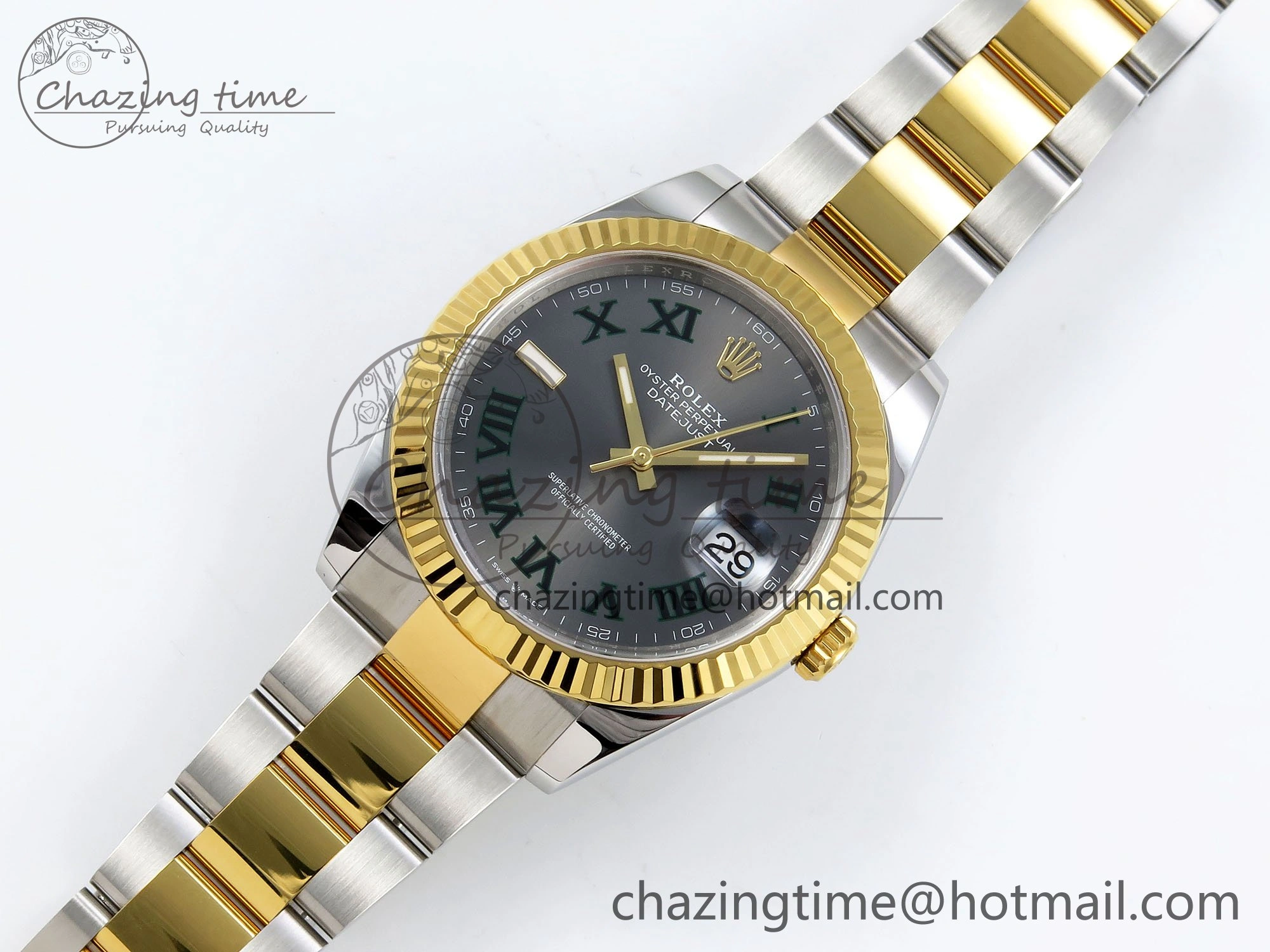 DateJust 41 126333 Clean 1:1 Best Edition 904L Steel Gray Dial Green Roman Marker on SS YG Oyster Bracelet VR3235