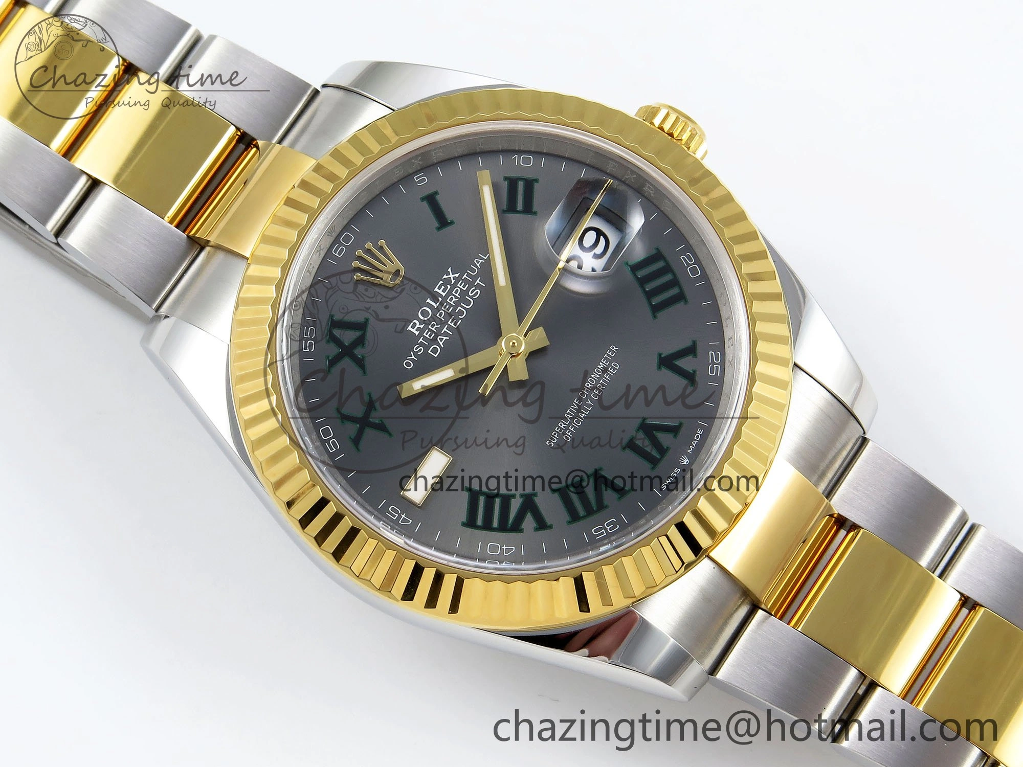 DateJust 41 126333 Clean 1:1 Best Edition 904L Steel Gray Dial Green Roman Marker on SS YG Oyster Bracelet VR3235