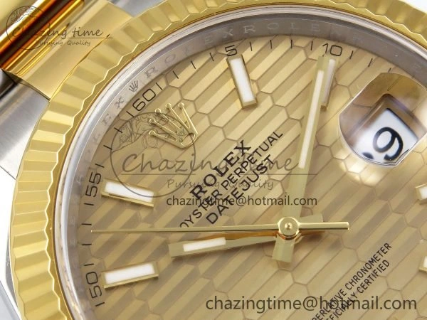 DateJust 41 126333 Clean 1:1 Best Edition 904L Steel YG Textured Dial on SS YG Oyster Bracelet VR3235