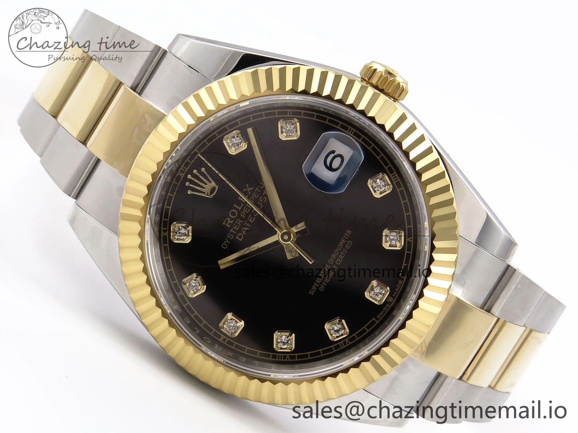 DateJust 41 126333 EWEF Best Edition Black Diamonds Dial on SS YG Oyster Bracelet A3235
