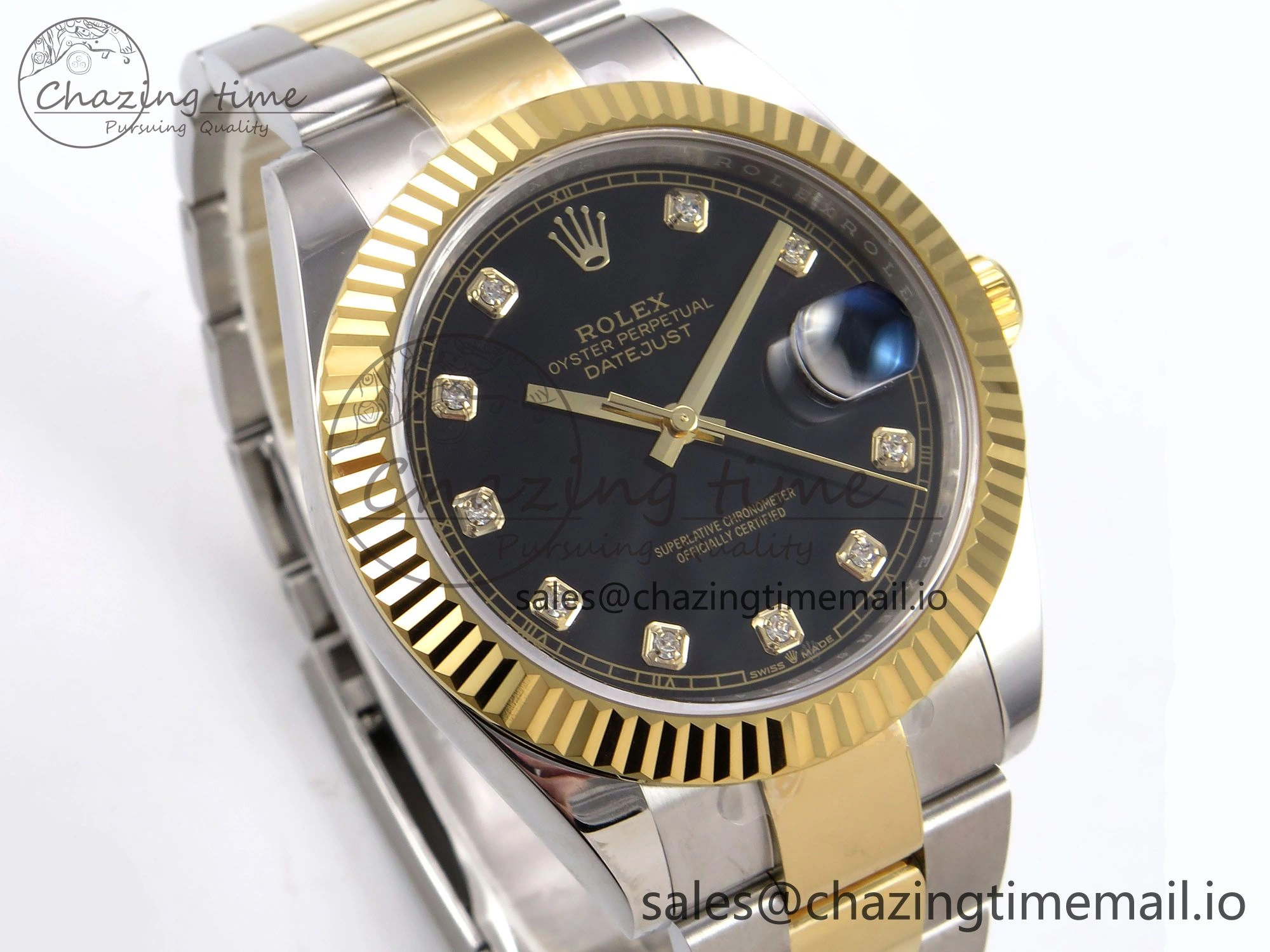 DateJust 41 126333 EWEF Best Edition Black Diamonds Dial on SS YG Oyster Bracelet A3235