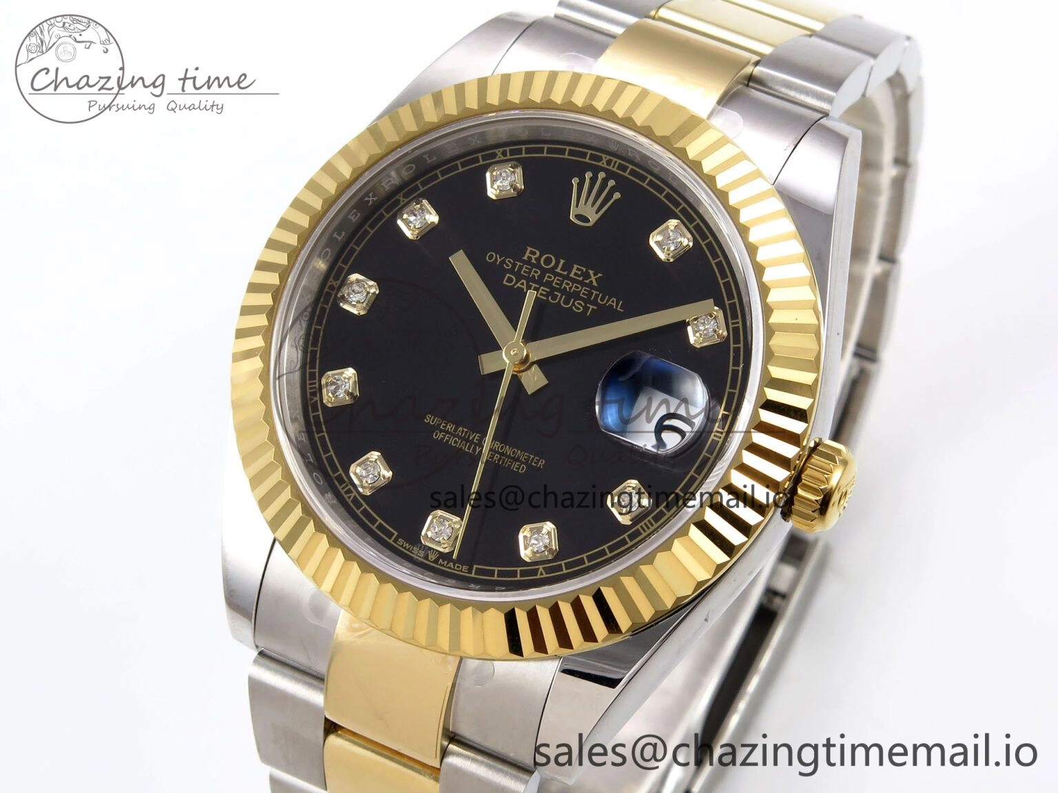 DateJust 41 126333 EWEF Best Edition Black Diamonds Dial on SS YG Oyster Bracelet A3235
