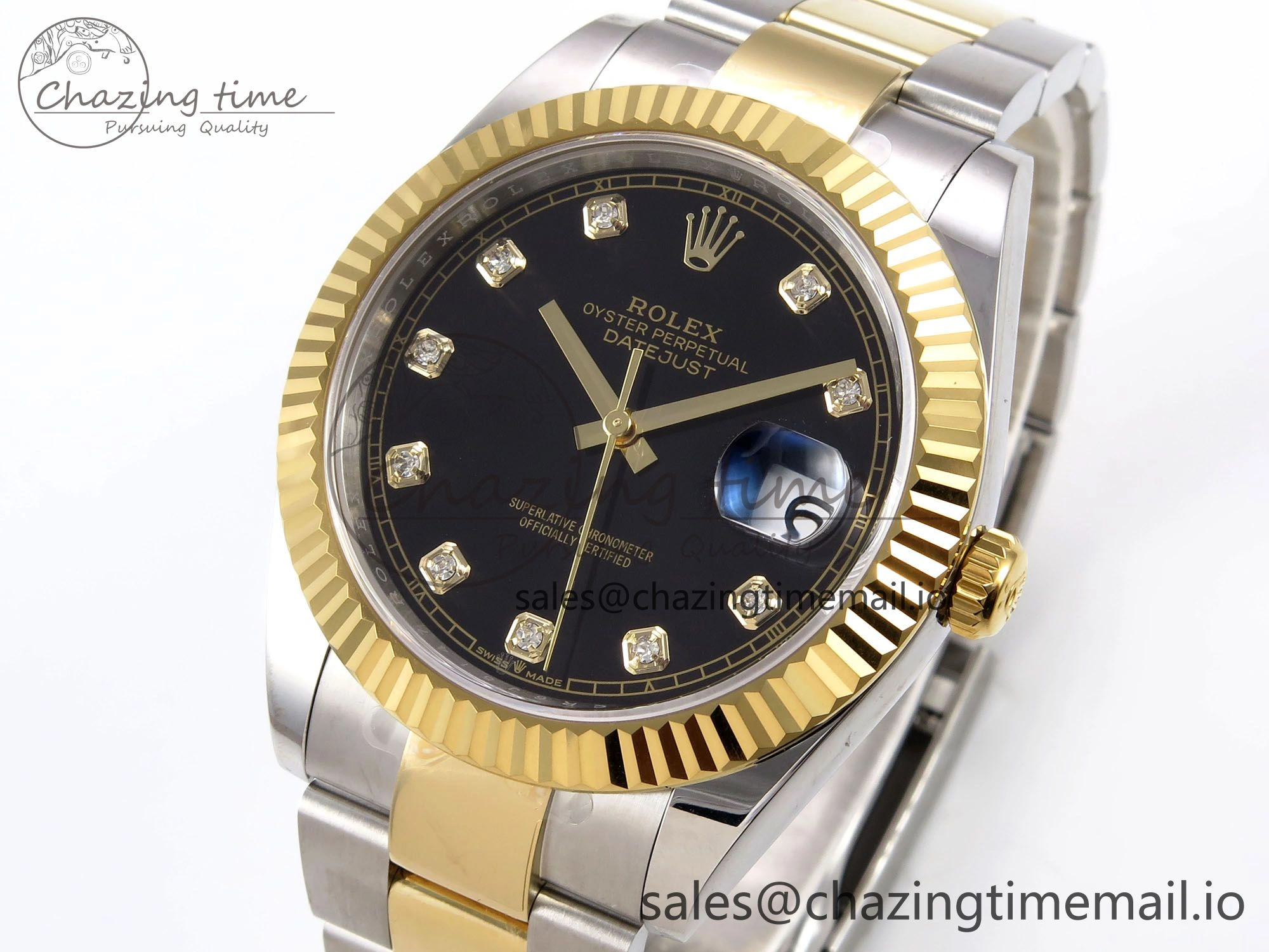 DateJust 41 126333 EWEF Best Edition Black Diamonds Dial on SS YG Oyster Bracelet A3235