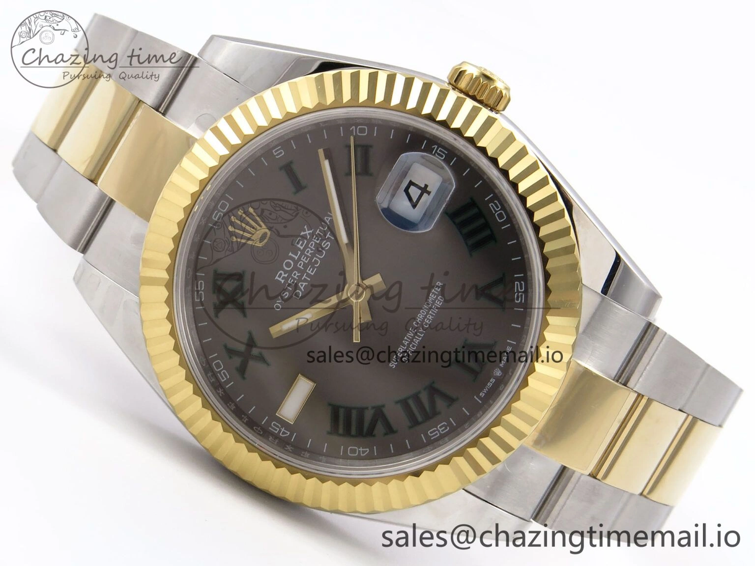 DateJust 41 126333 EWEF Best Edition Gray Dial Green Roman Marker on SS YG Oyster Bracelet A3235