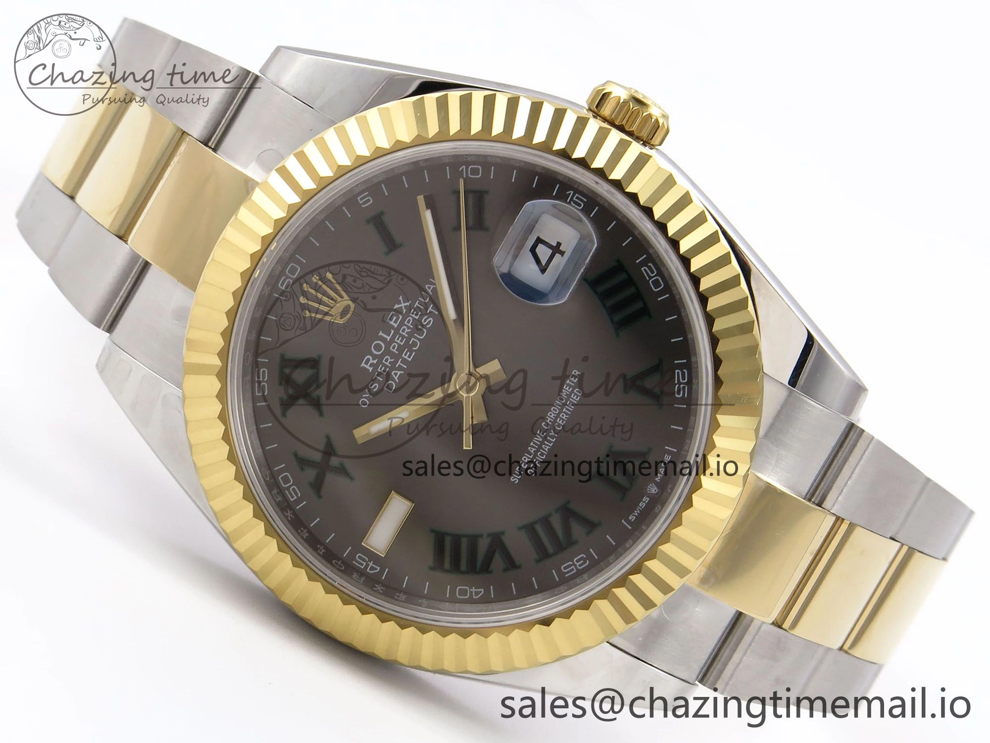 DateJust 41 126333 EWEF Best Edition Gray Dial Green Roman Marker on SS YG Oyster Bracelet A3235