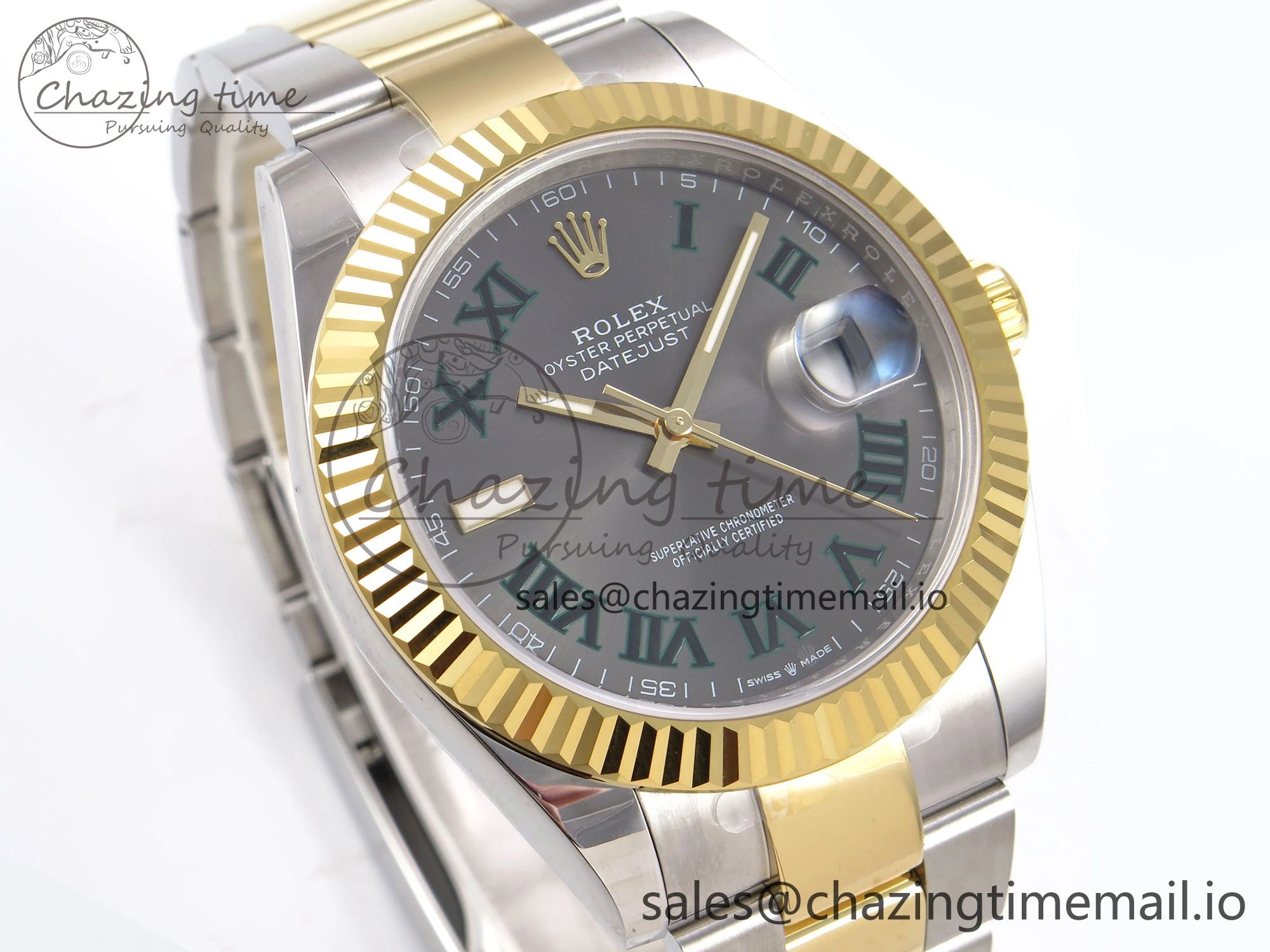 DateJust 41 126333 EWEF Best Edition Gray Dial Green Roman Marker on SS YG Oyster Bracelet A3235