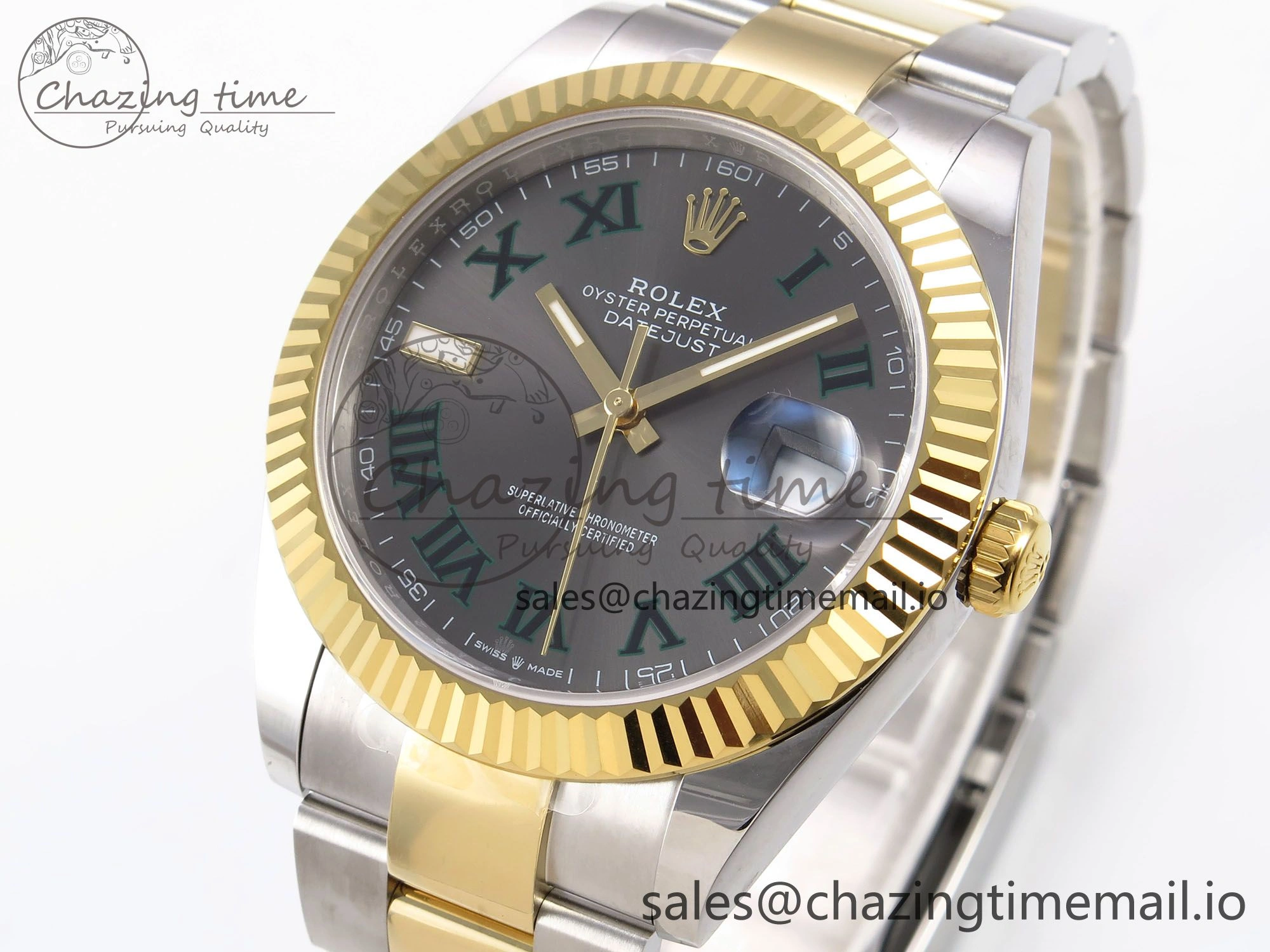 DateJust 41 126333 EWEF Best Edition Gray Dial Green Roman Marker on SS YG Oyster Bracelet A3235