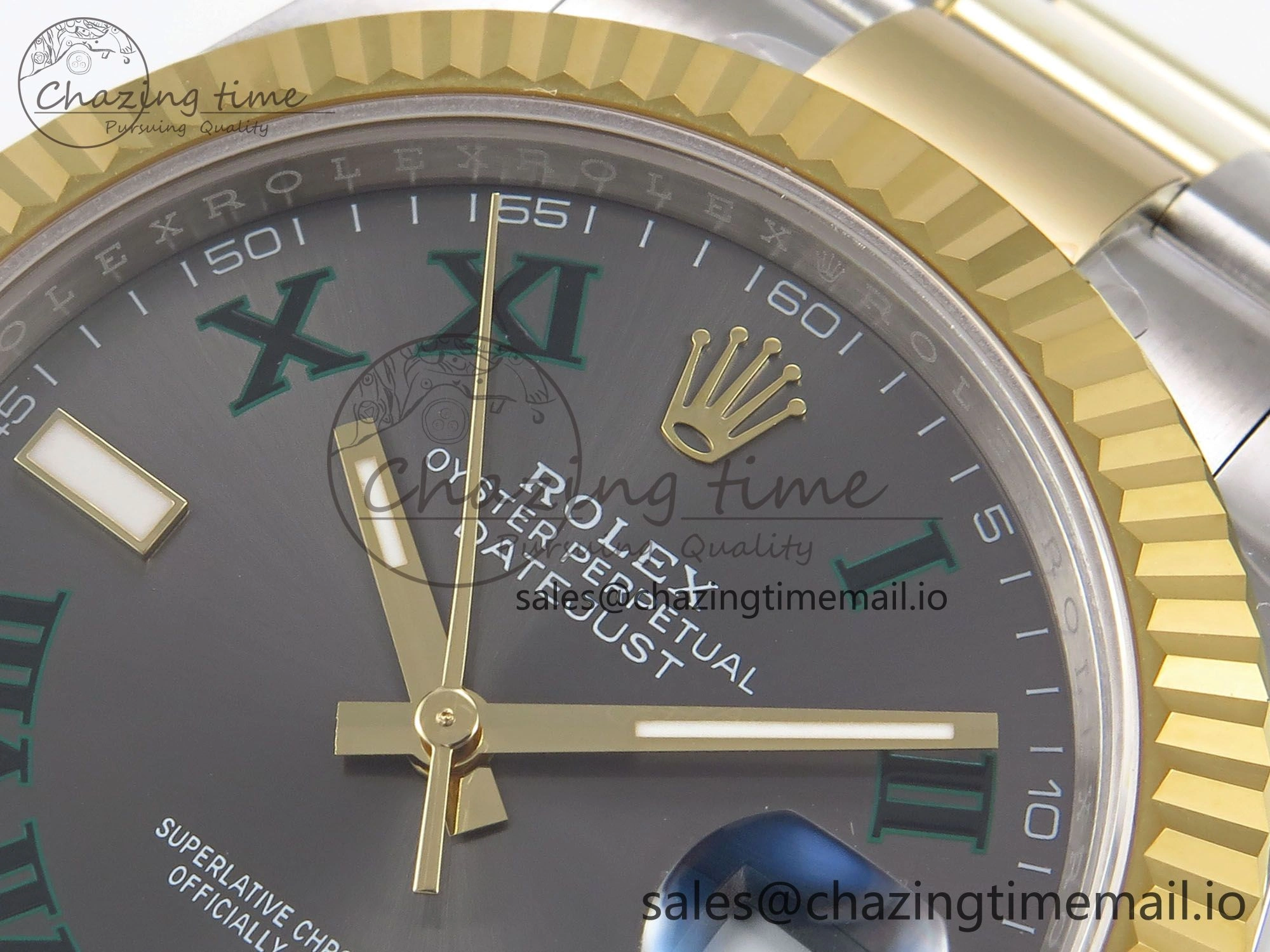 DateJust 41 126333 EWEF Best Edition Gray Dial Green Roman Marker on SS YG Oyster Bracelet A3235