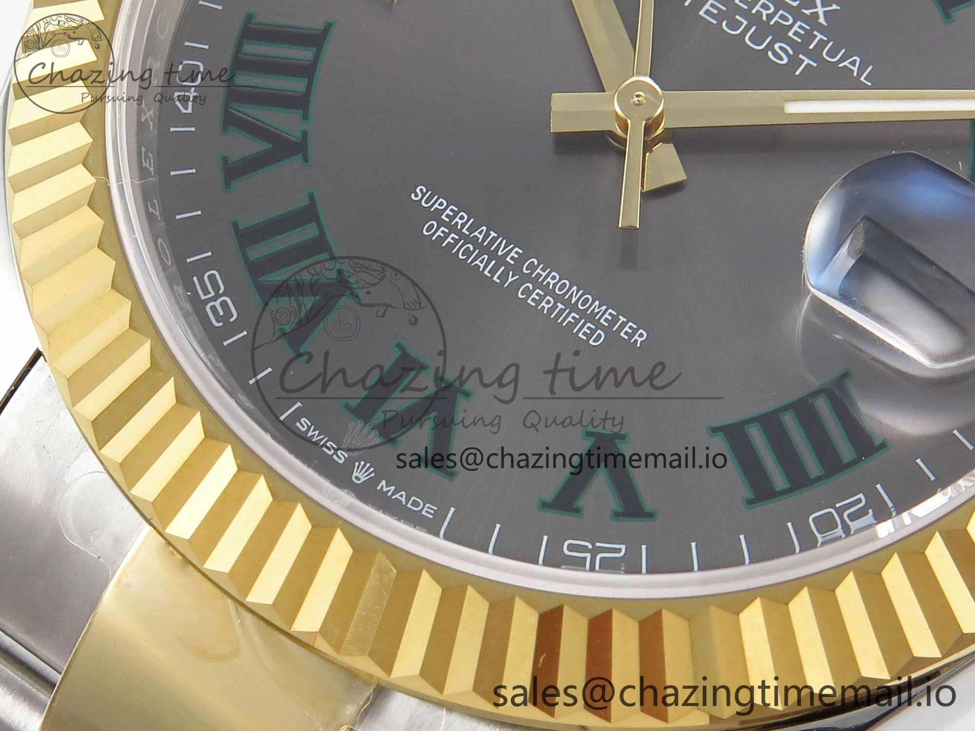 DateJust 41 126333 EWEF Best Edition Gray Dial Green Roman Marker on SS YG Oyster Bracelet A3235