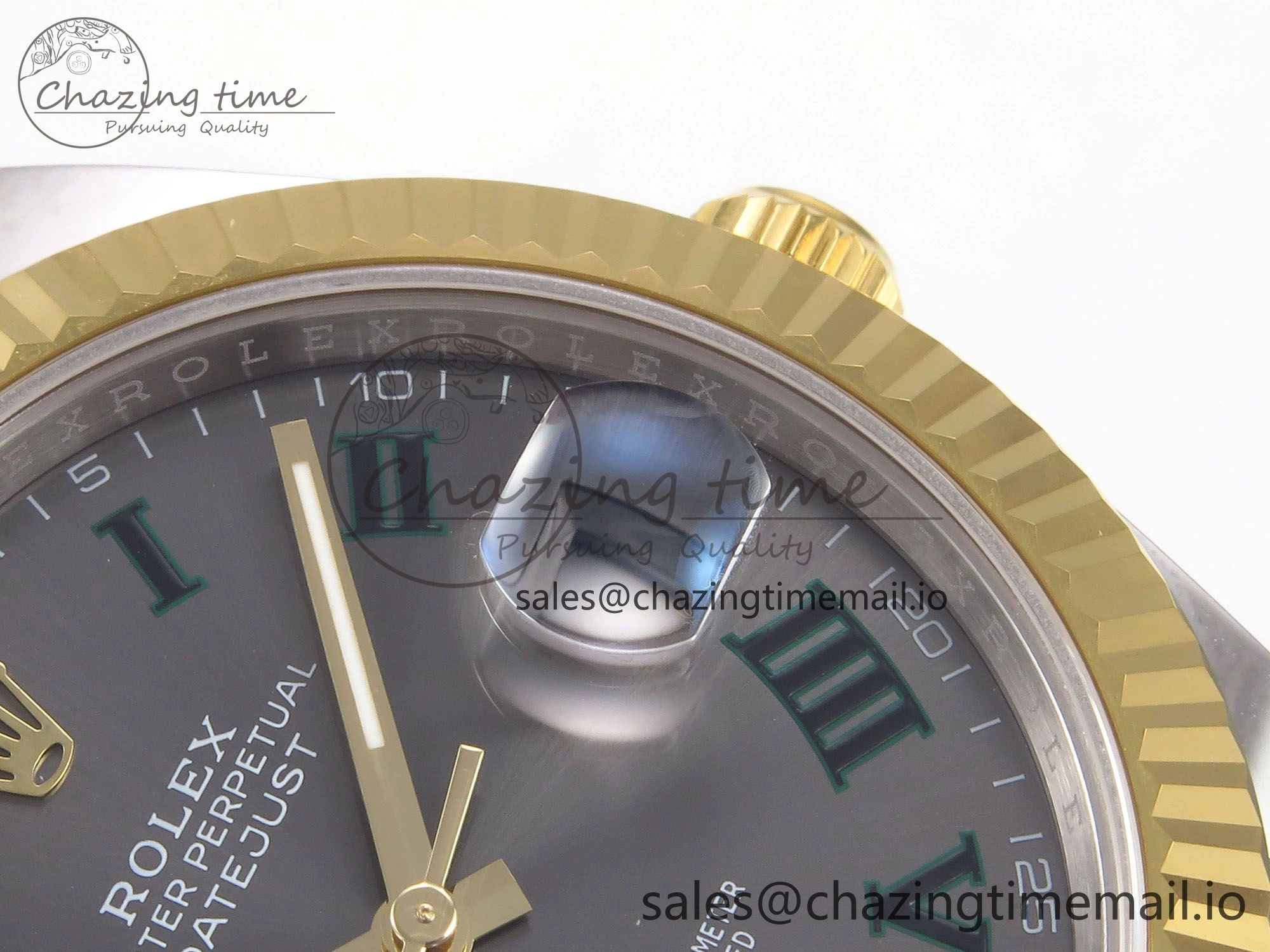 DateJust 41 126333 EWEF Best Edition Gray Dial Green Roman Marker on SS YG Oyster Bracelet A3235