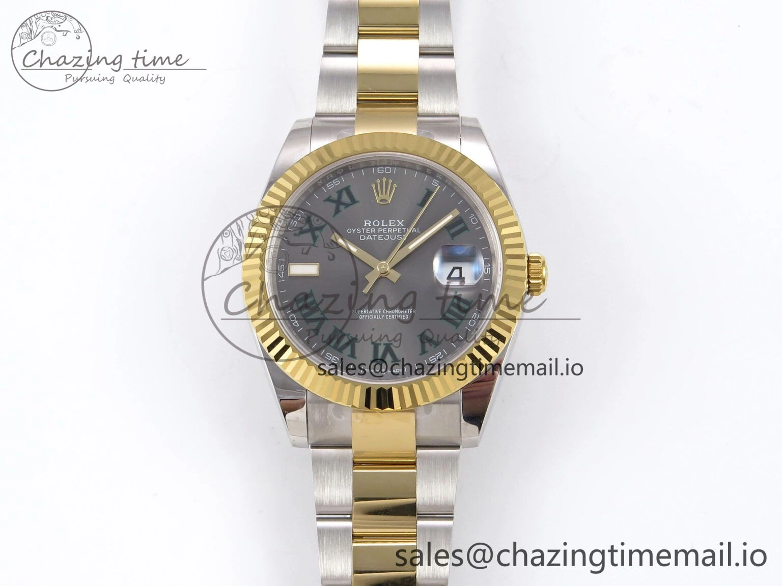 DateJust 41 126333 EWEF Best Edition Gray Dial Green Roman Marker on SS YG Oyster Bracelet A3235