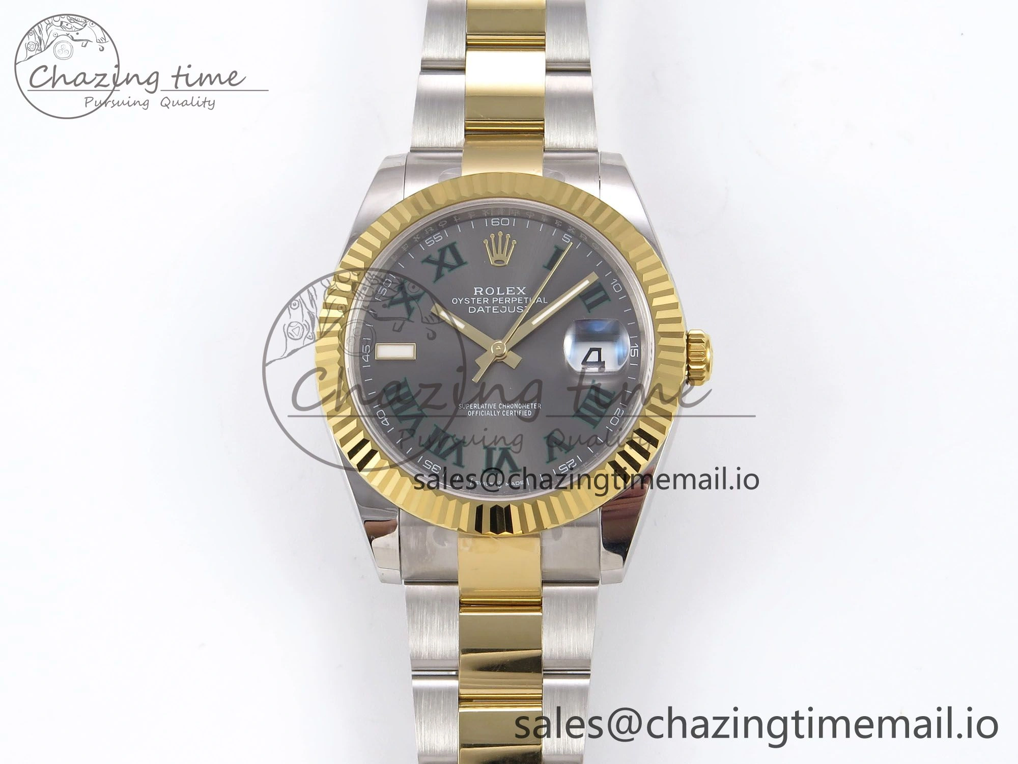 DateJust 41 126333 EWEF Best Edition Gray Dial Green Roman Marker on SS YG Oyster Bracelet A3235