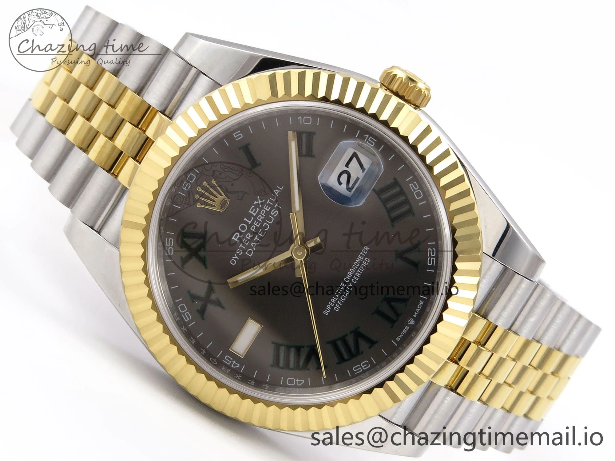 DateJust 41 126333 EWEF Best Edition Gray Dial Green Roman Markers on SS YG Jubilee Bracelet A3235