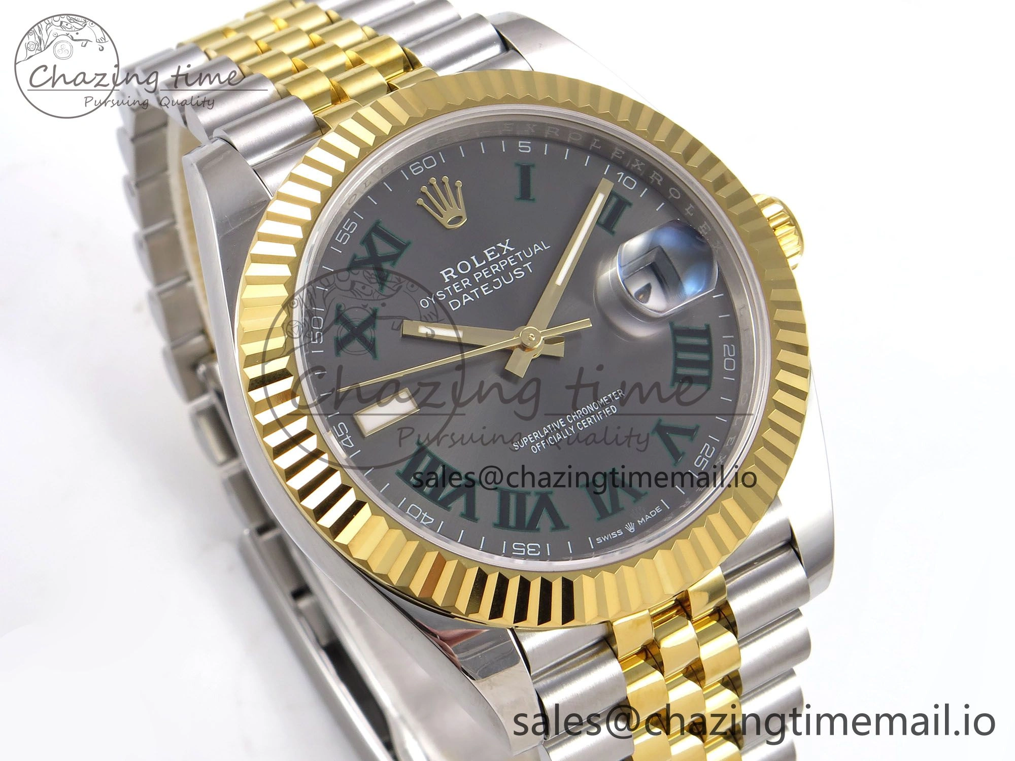 DateJust 41 126333 EWEF Best Edition Gray Dial Green Roman Markers on SS YG Jubilee Bracelet A3235