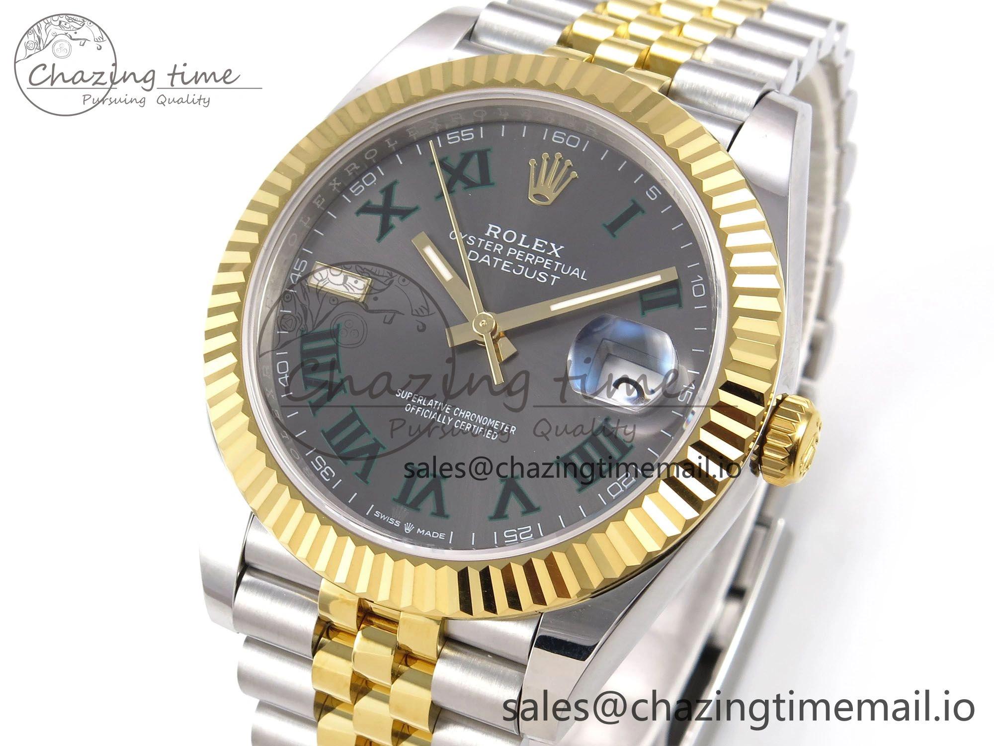 DateJust 41 126333 EWEF Best Edition Gray Dial Green Roman Markers on SS YG Jubilee Bracelet A3235