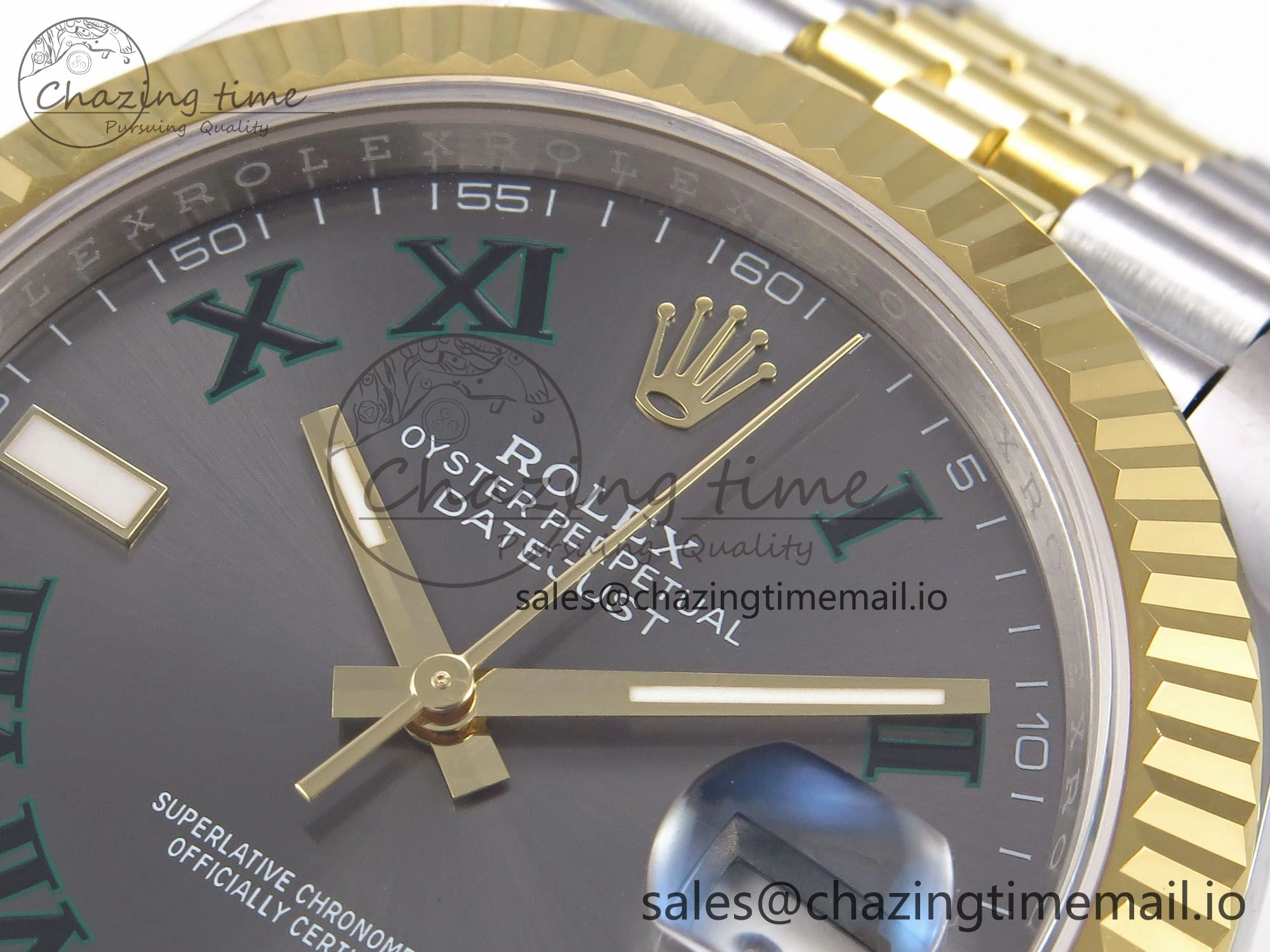 DateJust 41 126333 EWEF Best Edition Gray Dial Green Roman Markers on SS YG Jubilee Bracelet A3235
