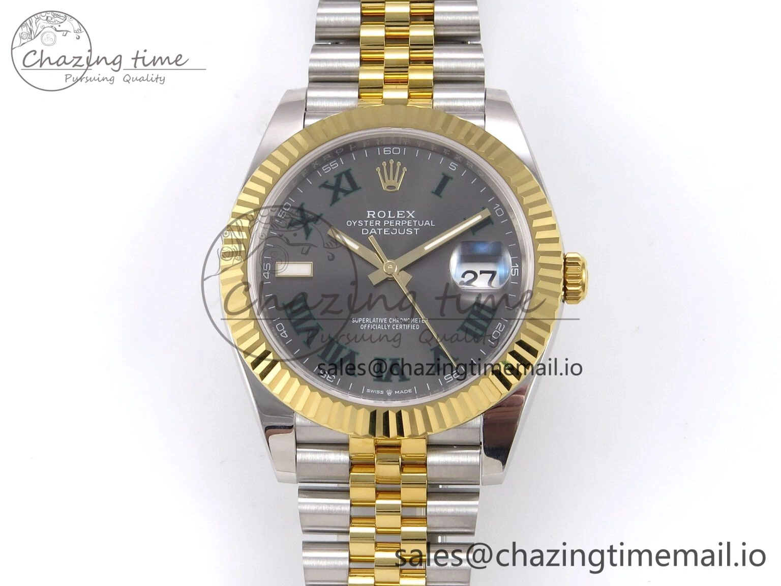 DateJust 41 126333 EWEF Best Edition Gray Dial Green Roman Markers on SS YG Jubilee Bracelet A3235
