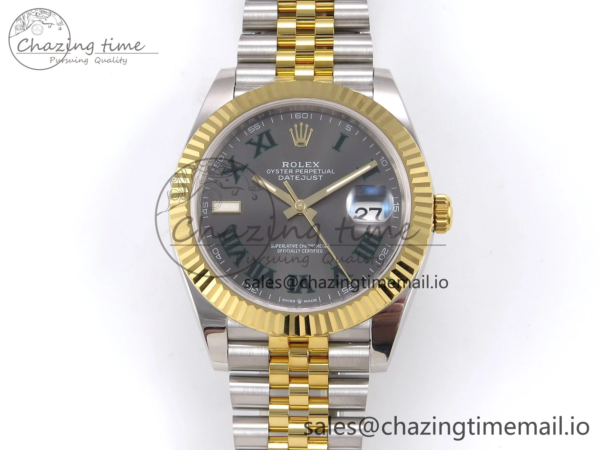 DateJust 41 126333 EWEF Best Edition Gray Dial Green Roman Markers on SS YG Jubilee Bracelet A3235