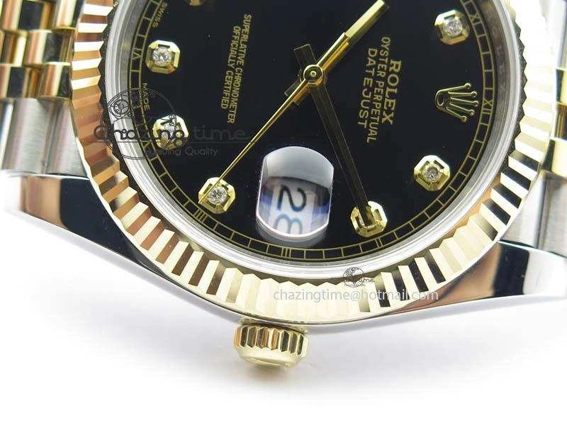 DateJust 41 126333 Noob 1:1 Best Edition YG Wrapped Black Dial Diam On SS YG Bracelet A3235