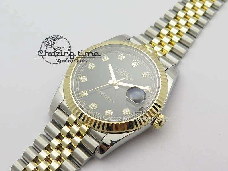 DateJust 41 126333 Noob 1:1 Best Edition YG Wrapped Black Dial Diam On SS YG Bracelet A3235