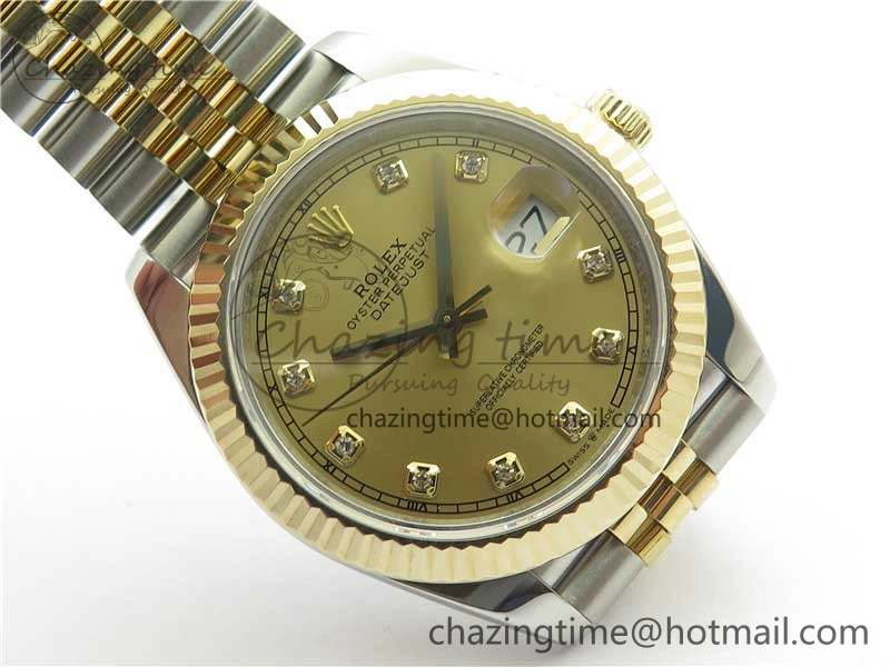 DateJust 41 126333 Wrapped SS YG 3AF 1:1 Best Edition YG Dial Crystal Markers on Wrapped SS YG Jubilee Bracelet A3235
