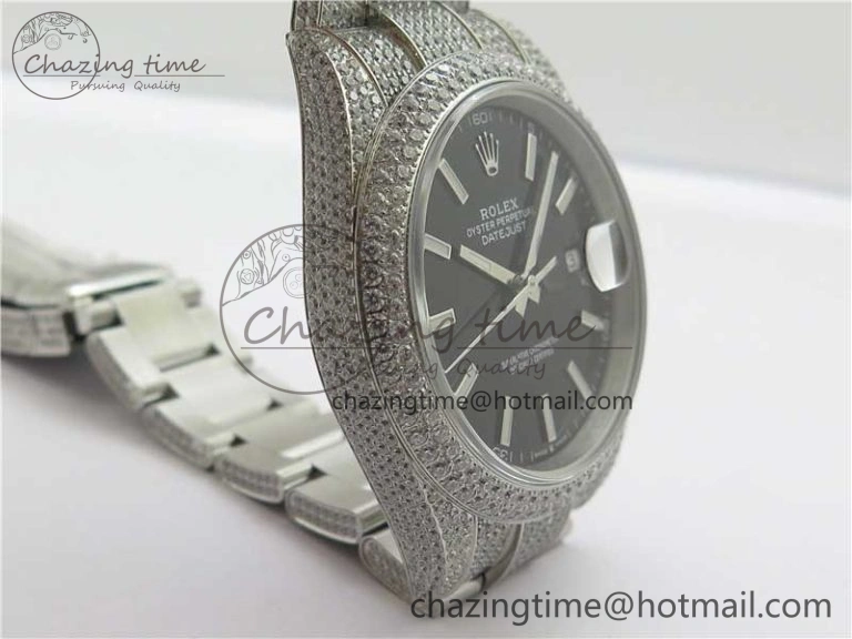 DateJust 41 126334 904 Full Paved Diamonds BP Maker Best Edition Black Dial on Oyster Bracelet A2824