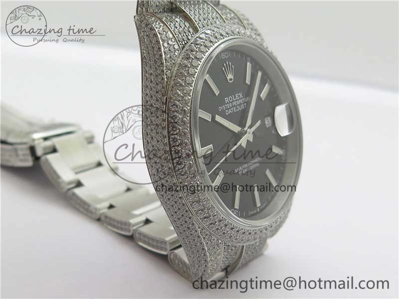 DateJust 41 126334 904 Full Paved Diamonds BP Maker Best Edition Black Dial on Oyster Bracelet A2824
