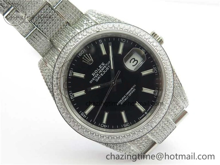 DateJust 41 126334 904 Full Paved Diamonds BP Maker Best Edition Black Dial on Oyster Bracelet A2824