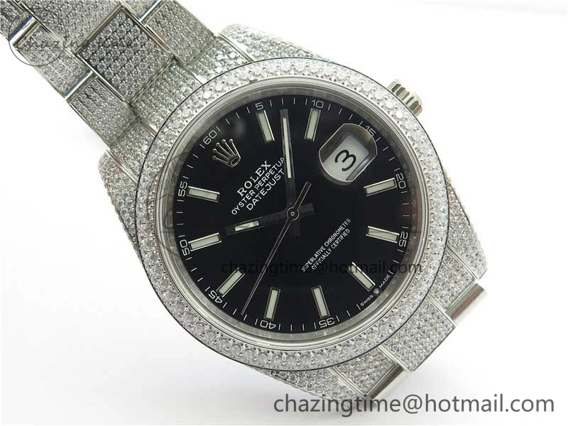 DateJust 41 126334 904 Full Paved Diamonds BP Maker Best Edition Black Dial on Oyster Bracelet A2824