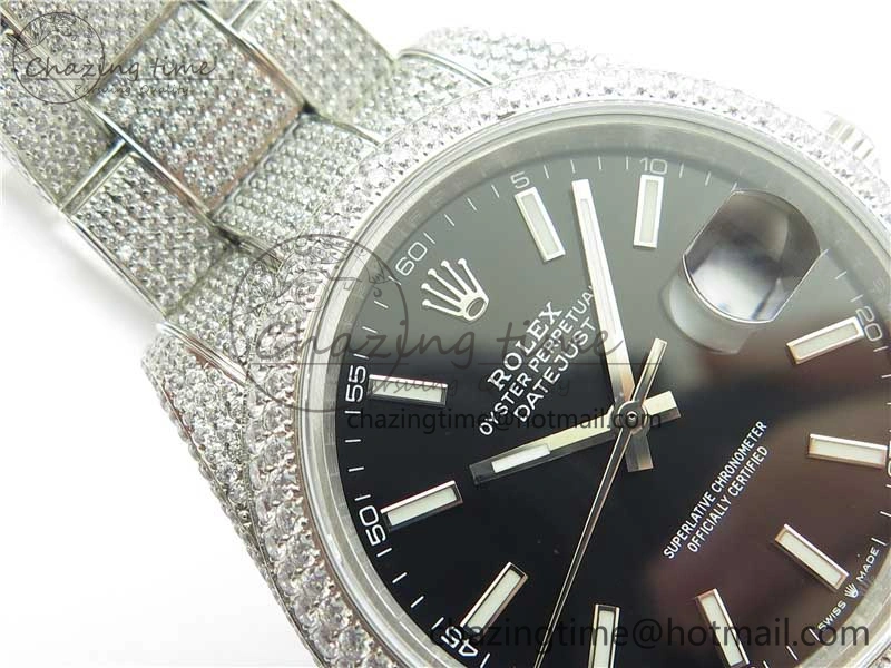 DateJust 41 126334 904 Full Paved Diamonds BP Maker Best Edition Black Dial on Oyster Bracelet A2824