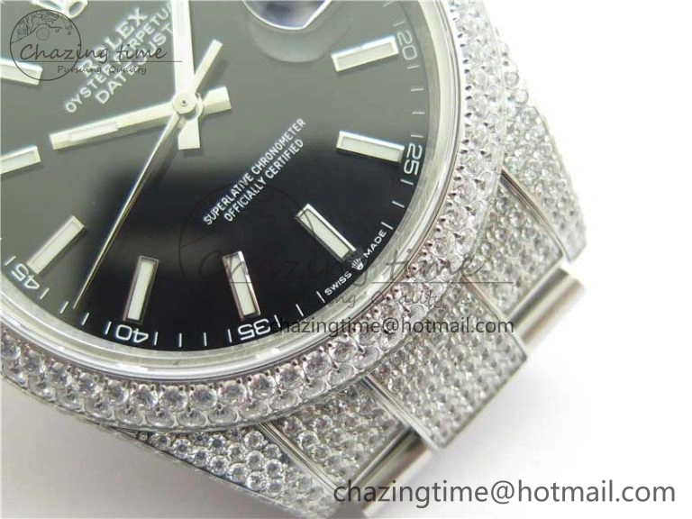 DateJust 41 126334 904 Full Paved Diamonds BP Maker Best Edition Black Dial on Oyster Bracelet A2824