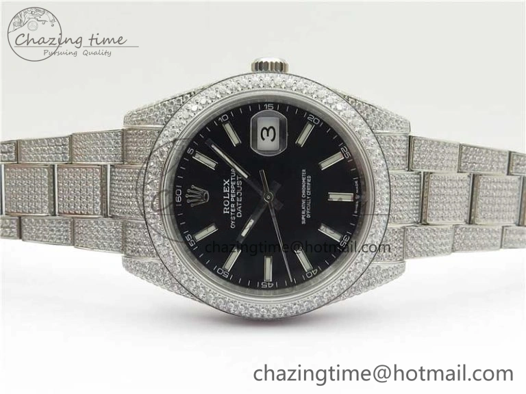 DateJust 41 126334 904 Full Paved Diamonds BP Maker Best Edition Black Dial on Oyster Bracelet A2824
