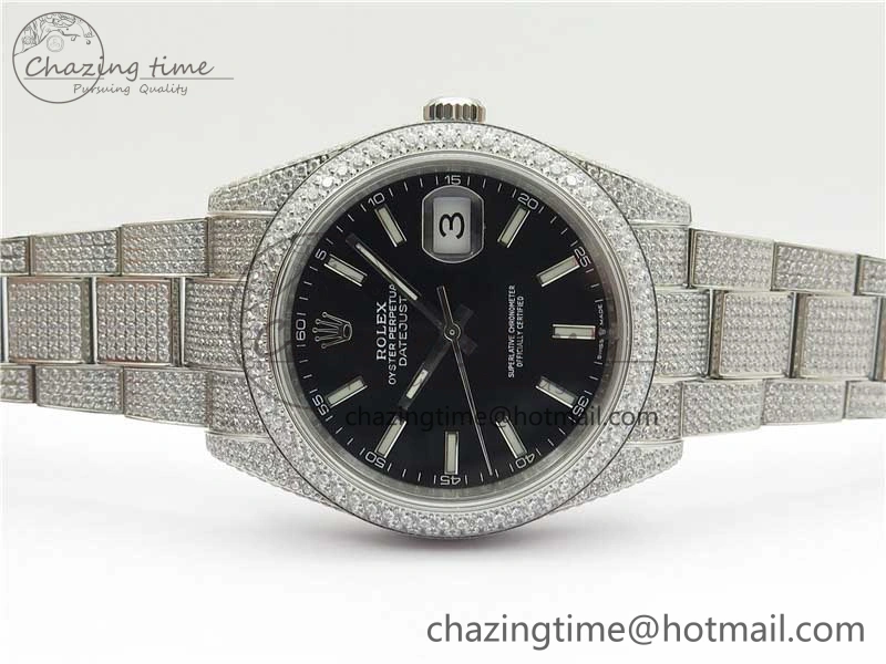 DateJust 41 126334 904 Full Paved Diamonds BP Maker Best Edition Black Dial on Oyster Bracelet A2824