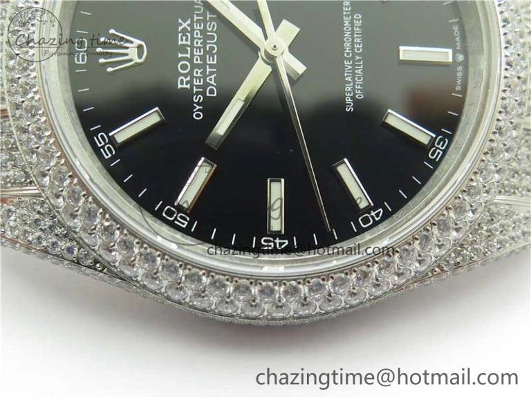 DateJust 41 126334 904 Full Paved Diamonds BP Maker Best Edition Black Dial on Oyster Bracelet A2824
