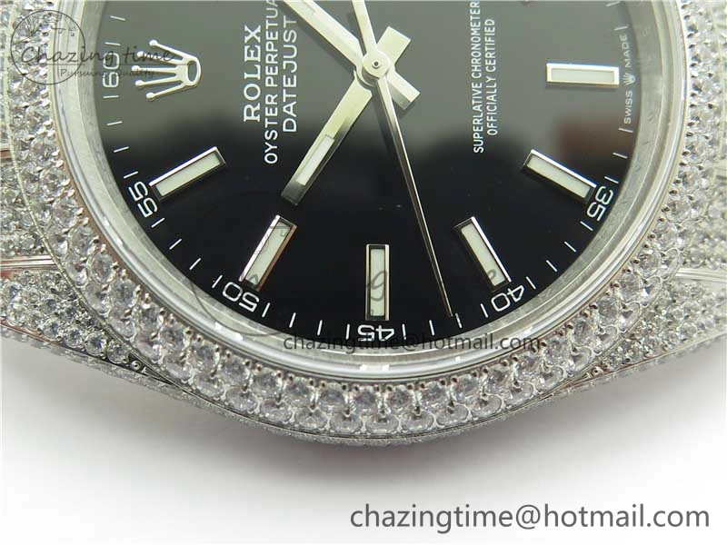 DateJust 41 126334 904 Full Paved Diamonds BP Maker Best Edition Black Dial on Oyster Bracelet A2824