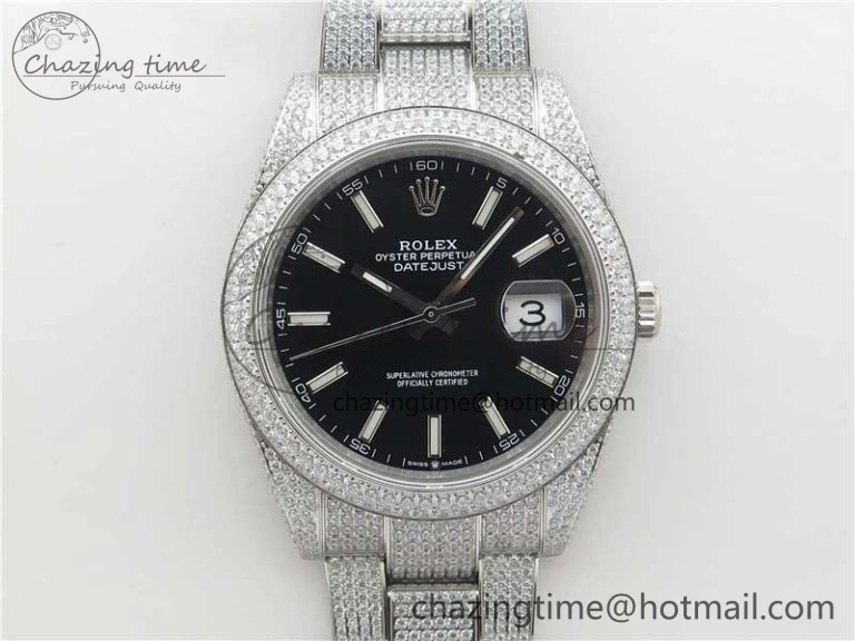 DateJust 41 126334 904 Full Paved Diamonds BP Maker Best Edition Black Dial on Oyster Bracelet A2824