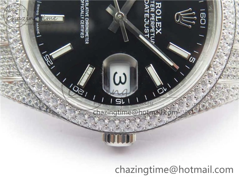 DateJust 41 126334 904 Full Paved Diamonds BP Maker Best Edition Black Dial on Oyster Bracelet A2824