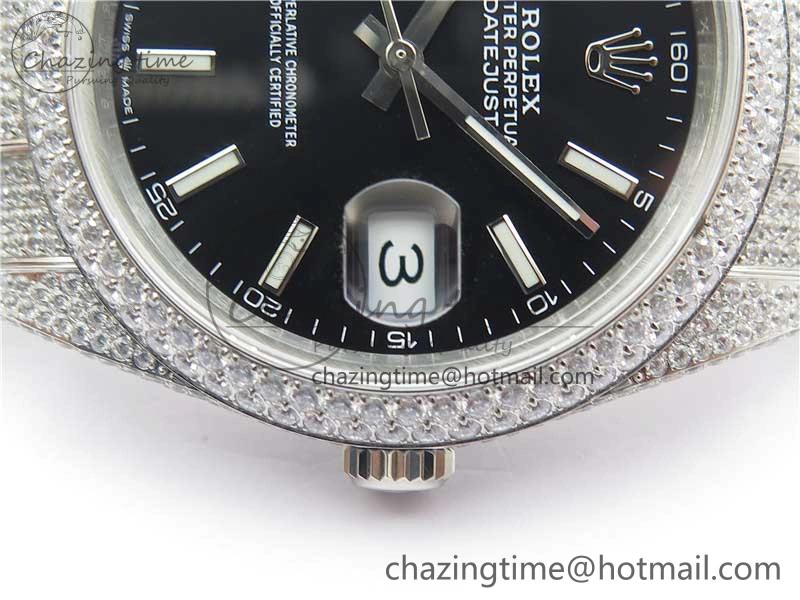 DateJust 41 126334 904 Full Paved Diamonds BP Maker Best Edition Black Dial on Oyster Bracelet A2824