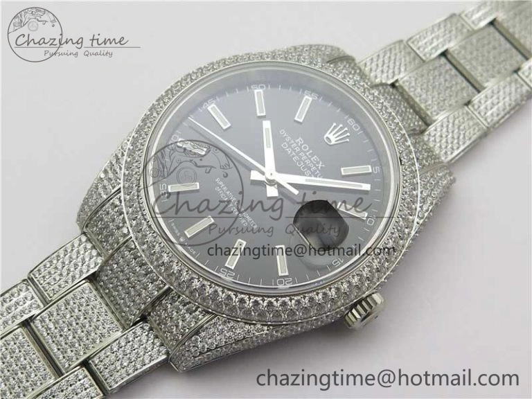 DateJust 41 126334 904 Full Paved Diamonds BP Maker Best Edition Black Dial on Oyster Bracelet A2824