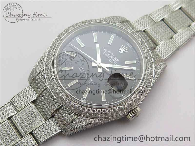 DateJust 41 126334 904 Full Paved Diamonds BP Maker Best Edition Black Dial on Oyster Bracelet A2824