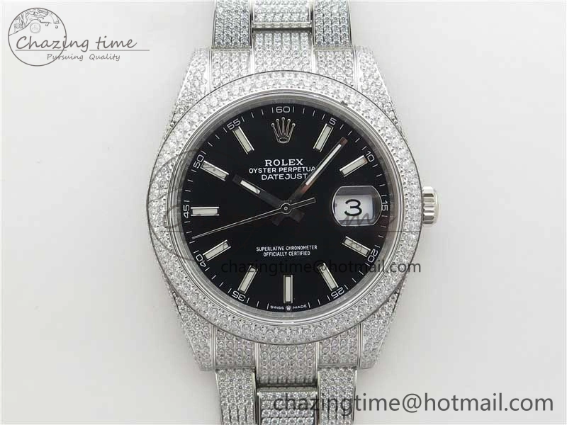 DateJust 41 126334 904 Full Paved Diamonds BP Maker Best Edition Black Dial on Oyster Bracelet A2824