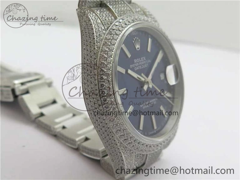 DateJust 41 126334 904 Full Paved Diamonds BP Maker Best Edition Blue Dial on Oyster Bracelet A2824