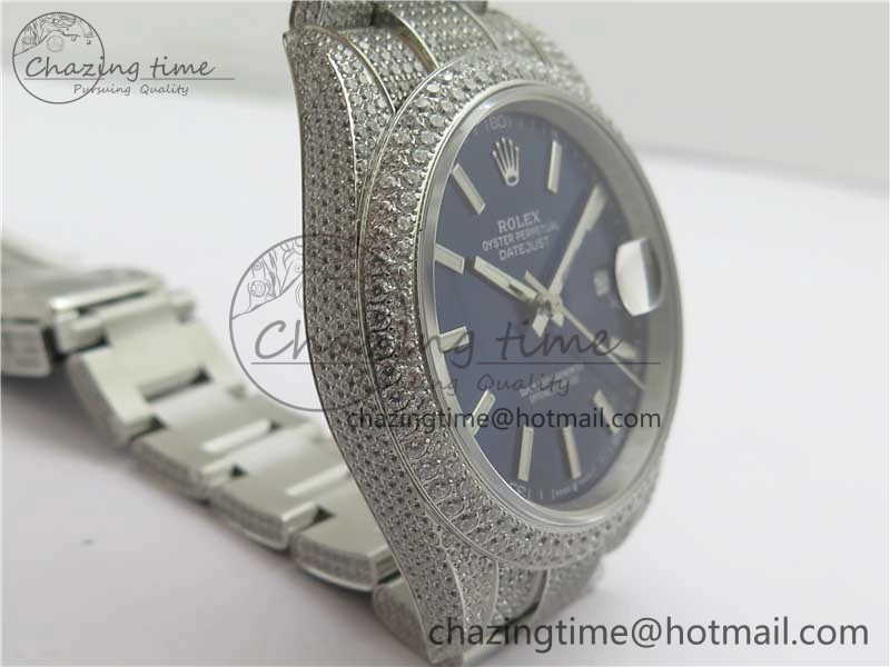 DateJust 41 126334 904 Full Paved Diamonds BP Maker Best Edition Blue Dial on Oyster Bracelet A2824