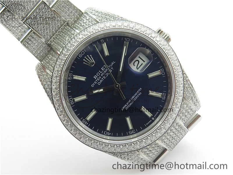DateJust 41 126334 904 Full Paved Diamonds BP Maker Best Edition Blue Dial on Oyster Bracelet A2824