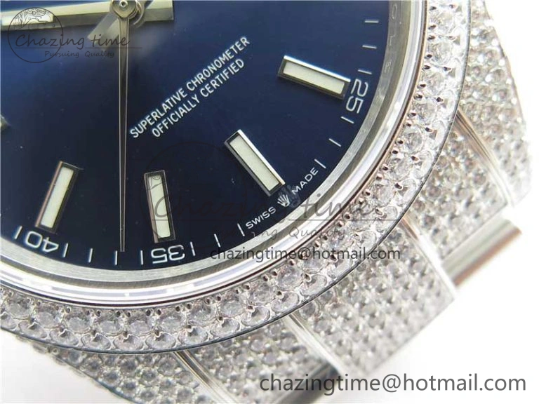 DateJust 41 126334 904 Full Paved Diamonds BP Maker Best Edition Blue Dial on Oyster Bracelet A2824