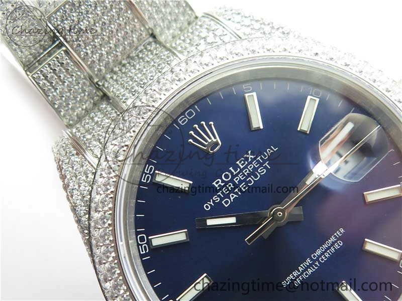 DateJust 41 126334 904 Full Paved Diamonds BP Maker Best Edition Blue Dial on Oyster Bracelet A2824